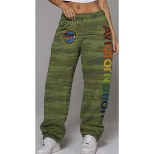 Aviator Nation Girls/Youth 10 Camo Sweatpants Rainbow Logo Joggers Pants Y2K